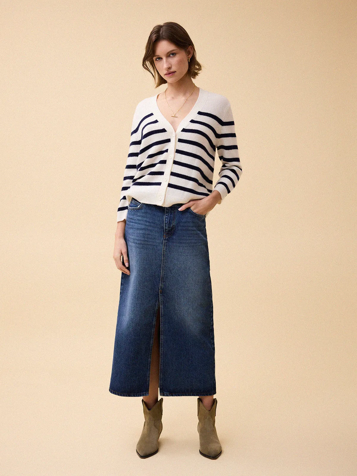 Thea Stripe Cardigan - White