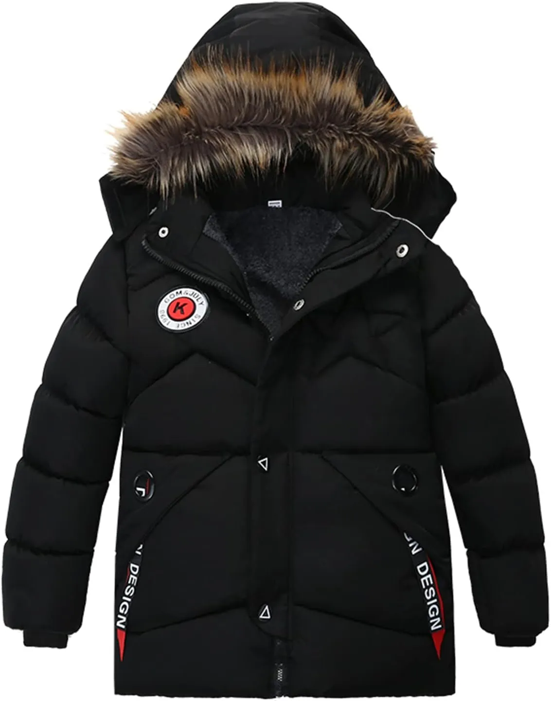 Toddler Boys Girls Down Jacket Fur Hood Thick Warm Winter Coat Parka Kids Fleece Lined Quilted Padded Jacket Coat