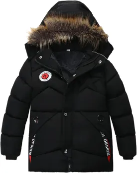 Toddler Boys Girls Down Jacket Fur Hood Thick Warm Winter Coat Parka Kids Fleece Lined Quilted Padded Jacket Coat