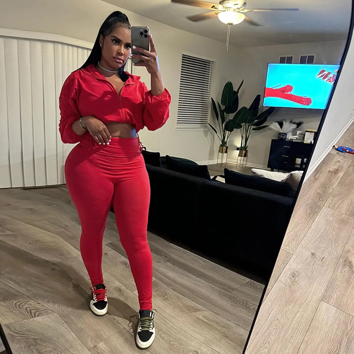 Uni Clau Women 2 Piece Outfits Tracksuit Drawstring Long Sleeve Zip Up Crop Jacket with Bodycon Pant Set Sweatsuit Clothes