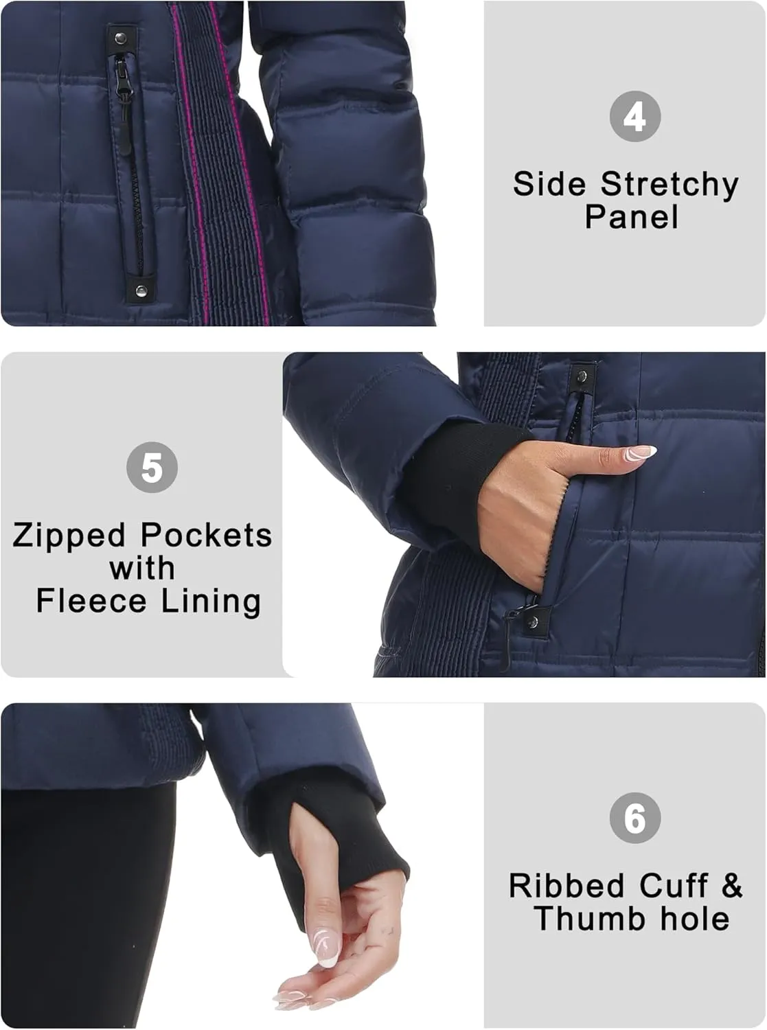 Women Warm Winter Down Puffer Jacket-Hooded Winter Puffer Coat for Women with Faux Fur Lined Hood and Collar