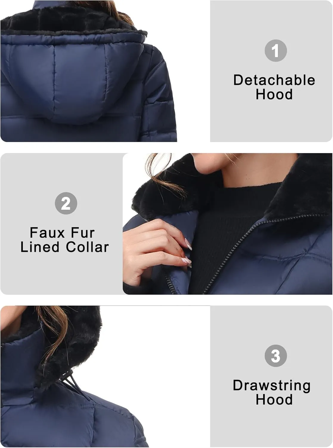 Women Warm Winter Down Puffer Jacket-Hooded Winter Puffer Coat for Women with Faux Fur Lined Hood and Collar