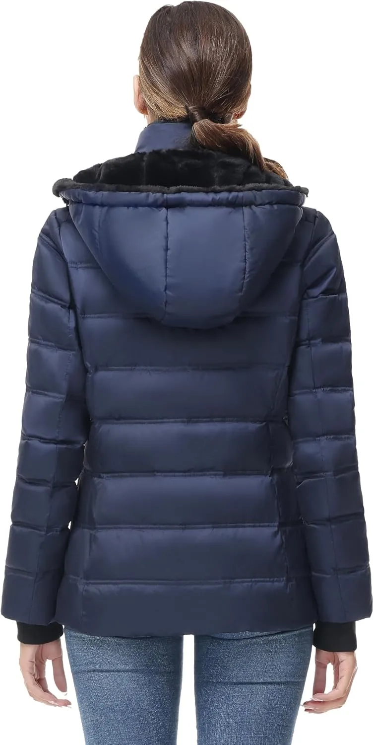 Women Warm Winter Down Puffer Jacket-Hooded Winter Puffer Coat for Women with Faux Fur Lined Hood and Collar
