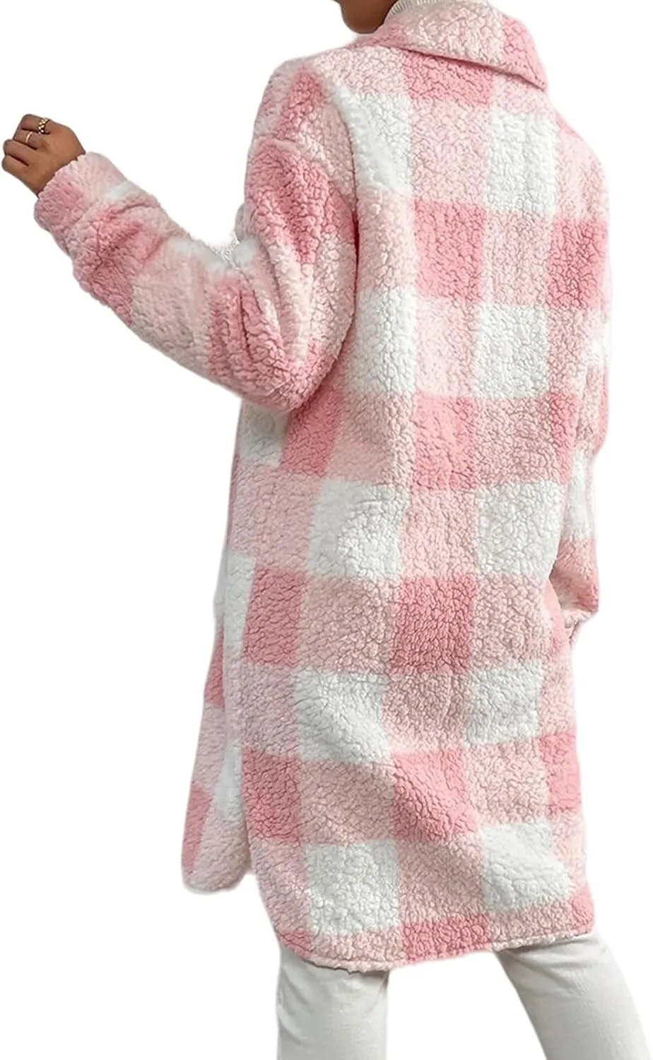 Women's Fall Jacket Fuzzy Fleece Winter Coats Shackets for Women 2023 Fashion Casual Warm Gingham Teddy Coat
