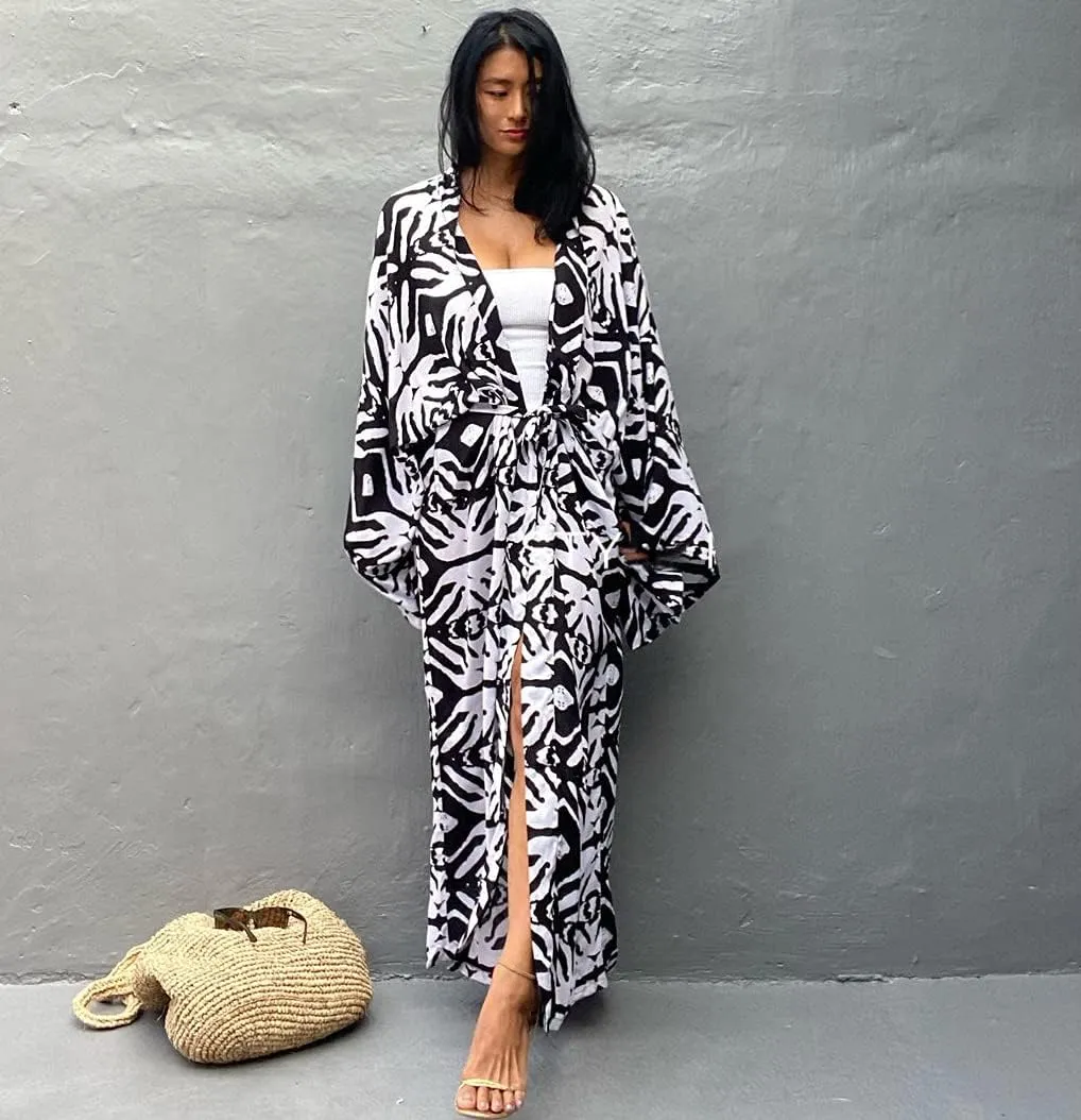 Women's Fashion Geometry Print Cover ups Tunic Kimono Cardigan Shawl