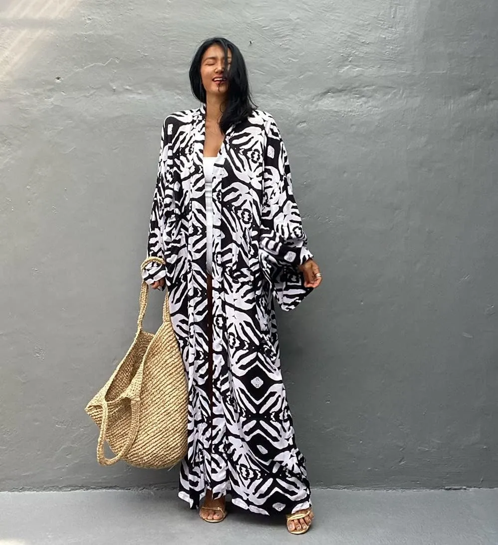 Women's Fashion Geometry Print Cover ups Tunic Kimono Cardigan Shawl