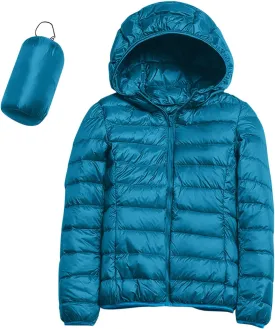 Women's Hooded Packable Puffer Jackets Winter Lightweight Warm Down Coats Trendy Slim Fit Windproof Duck Down Outwear