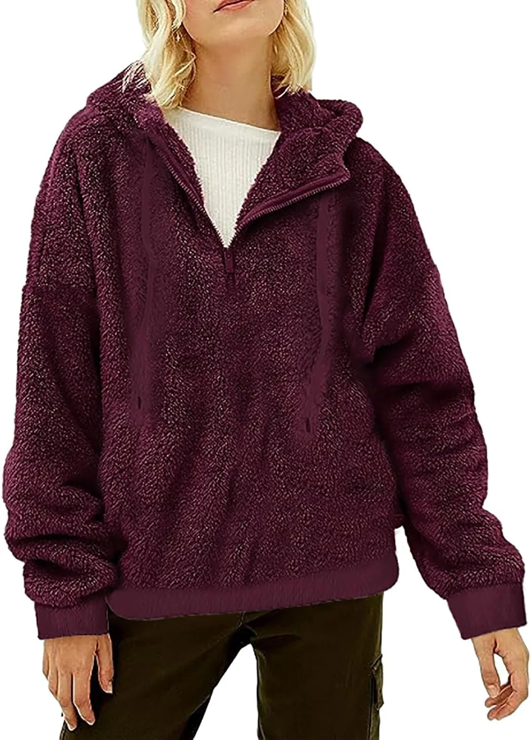 Womens Oversized Sherpa Jacket Fuzzy Fleece Teddy Coat Petite Open Front Hooded Cardigan Winter Warm Outwear Overcoats