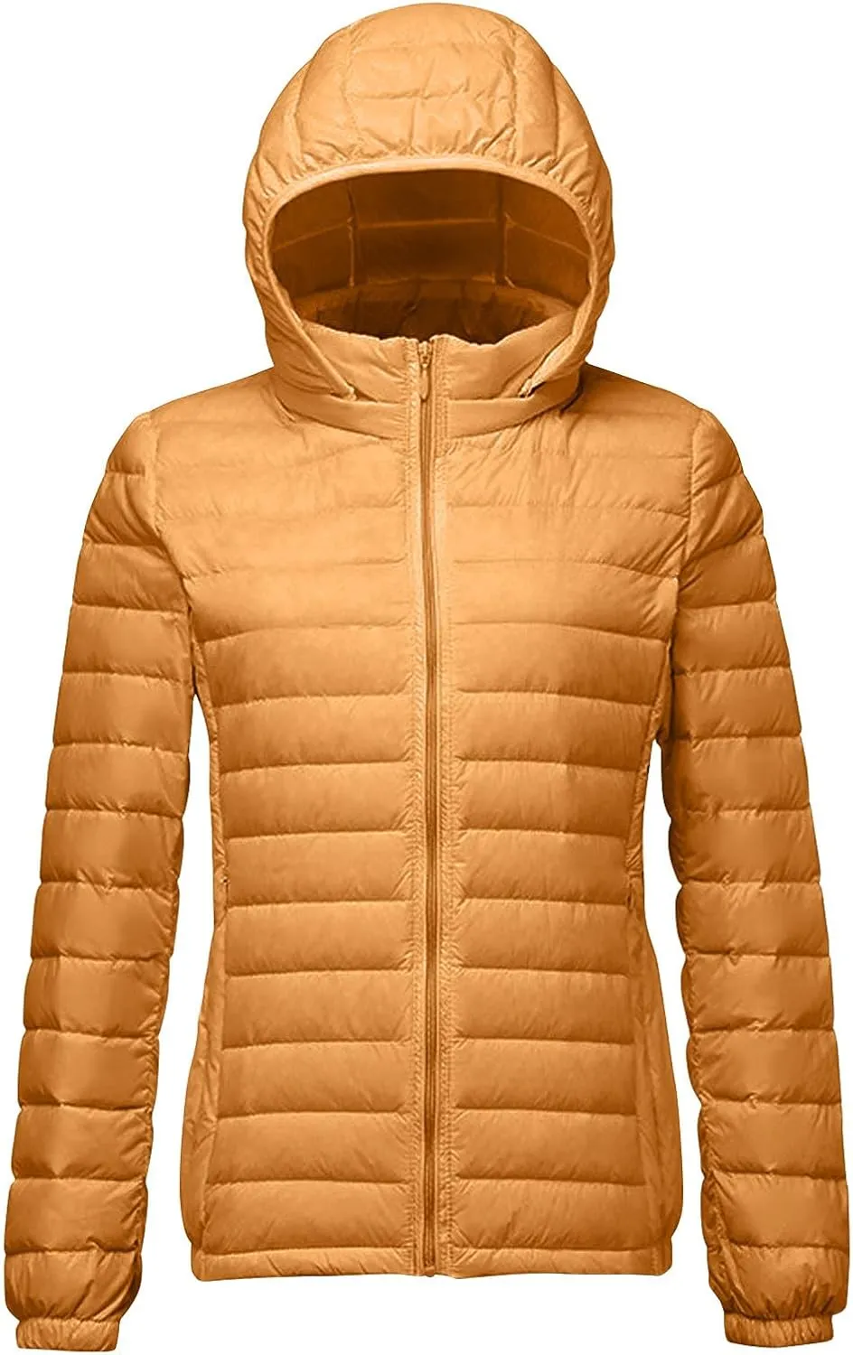 Womens Packable Down Jacket Lightweight Quilted Puffer Coat Casual Zipper Pockets Duck Down Outwear with Removable Hood