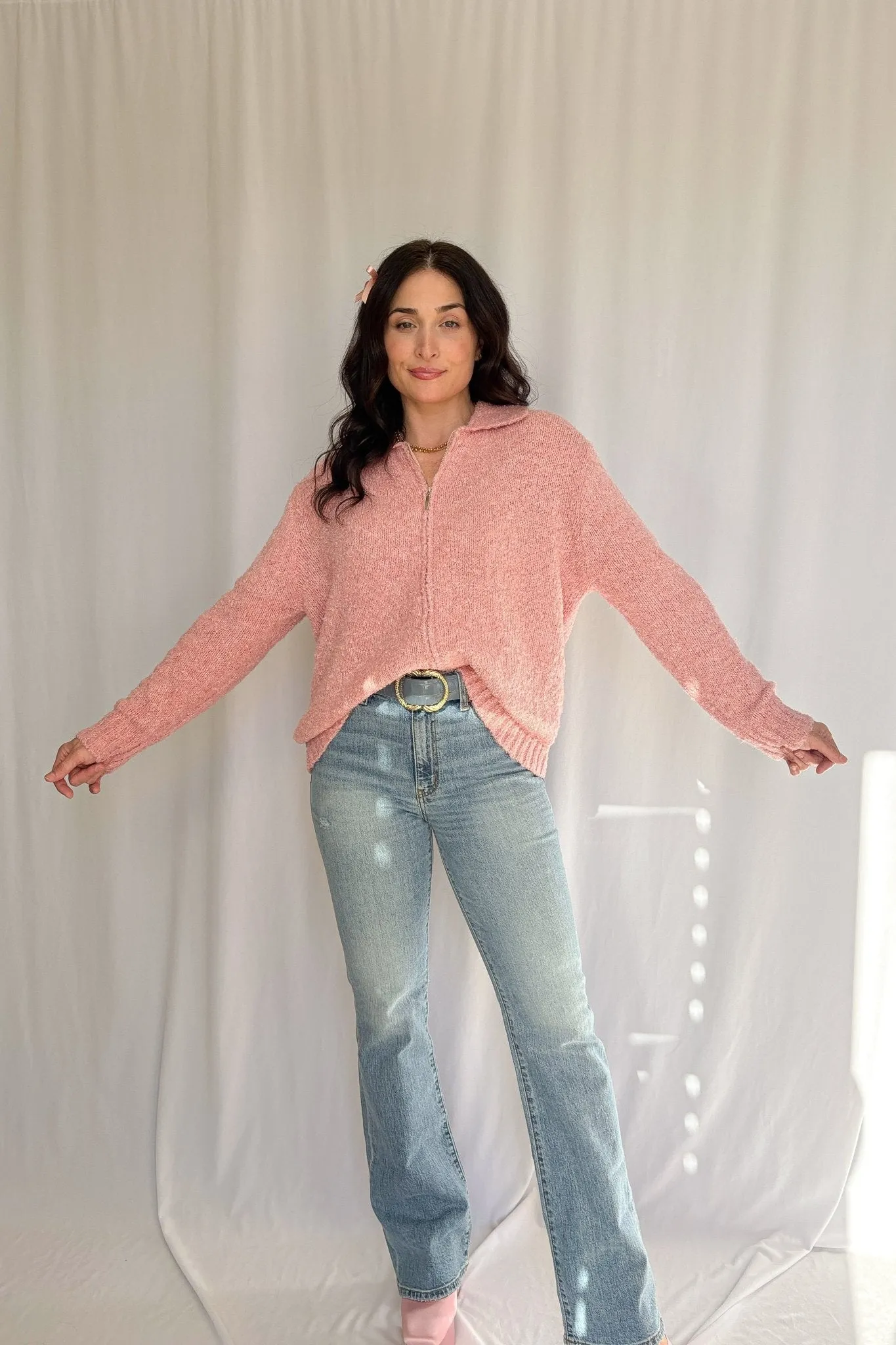 Women's Pink Aesthetic Soft Knit Cardigan Top | Pink