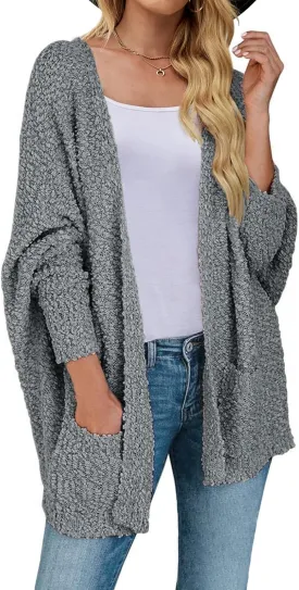 ZESICA Women's Fall Winter Popcorn Long Sleeve Open Front Chunky Knit Oversized Cardigan Sweater Coat